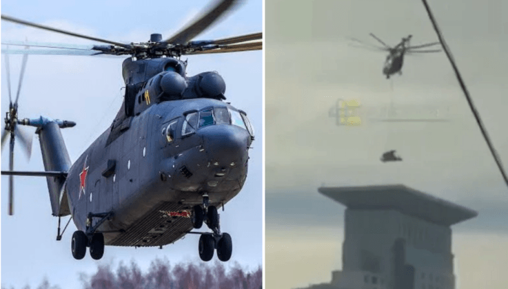 Trực thăng Mi-26 cẩu hệ thống phòng không Pantsir-SMD-E tại Moscow