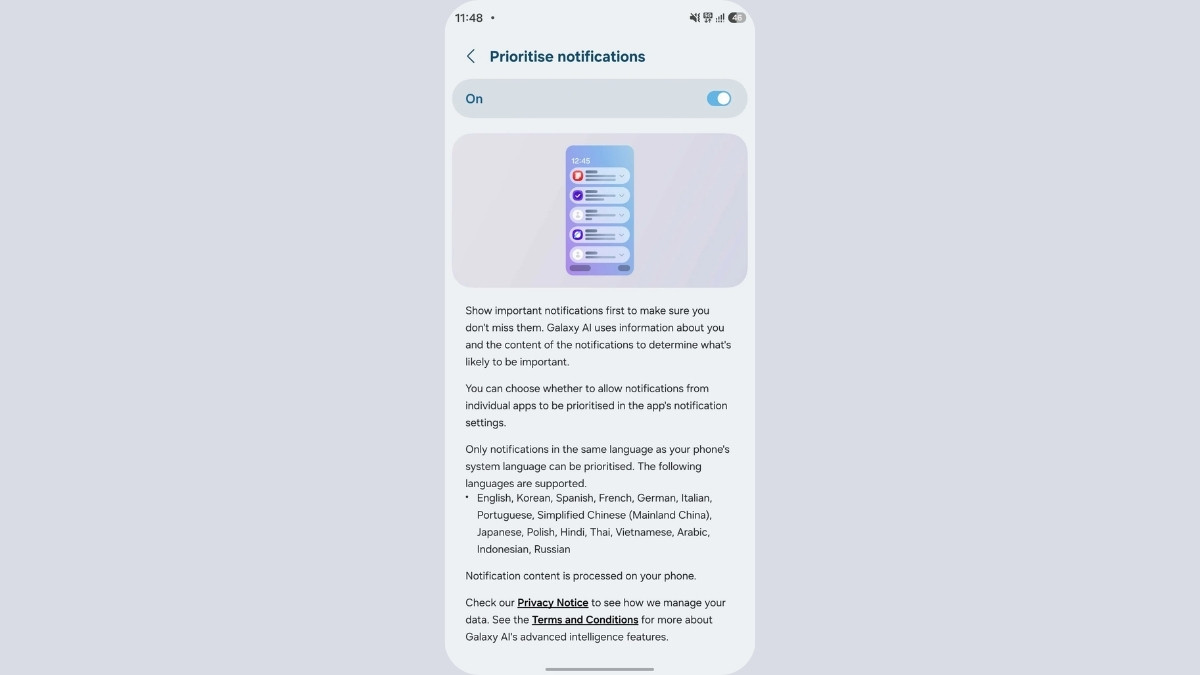 Tính năng Prioritise Notifications có mặt trên bản cập nhật mới cho S25 series