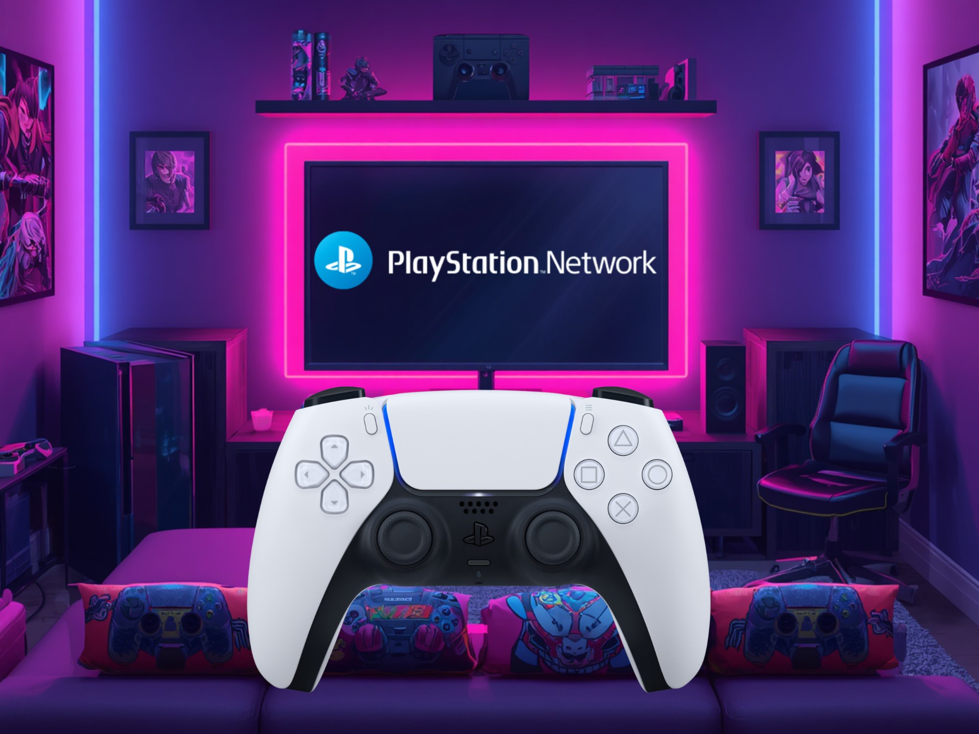 Tay cầm DualSense của PS5 trong giao diện đăng nhập vào PSN