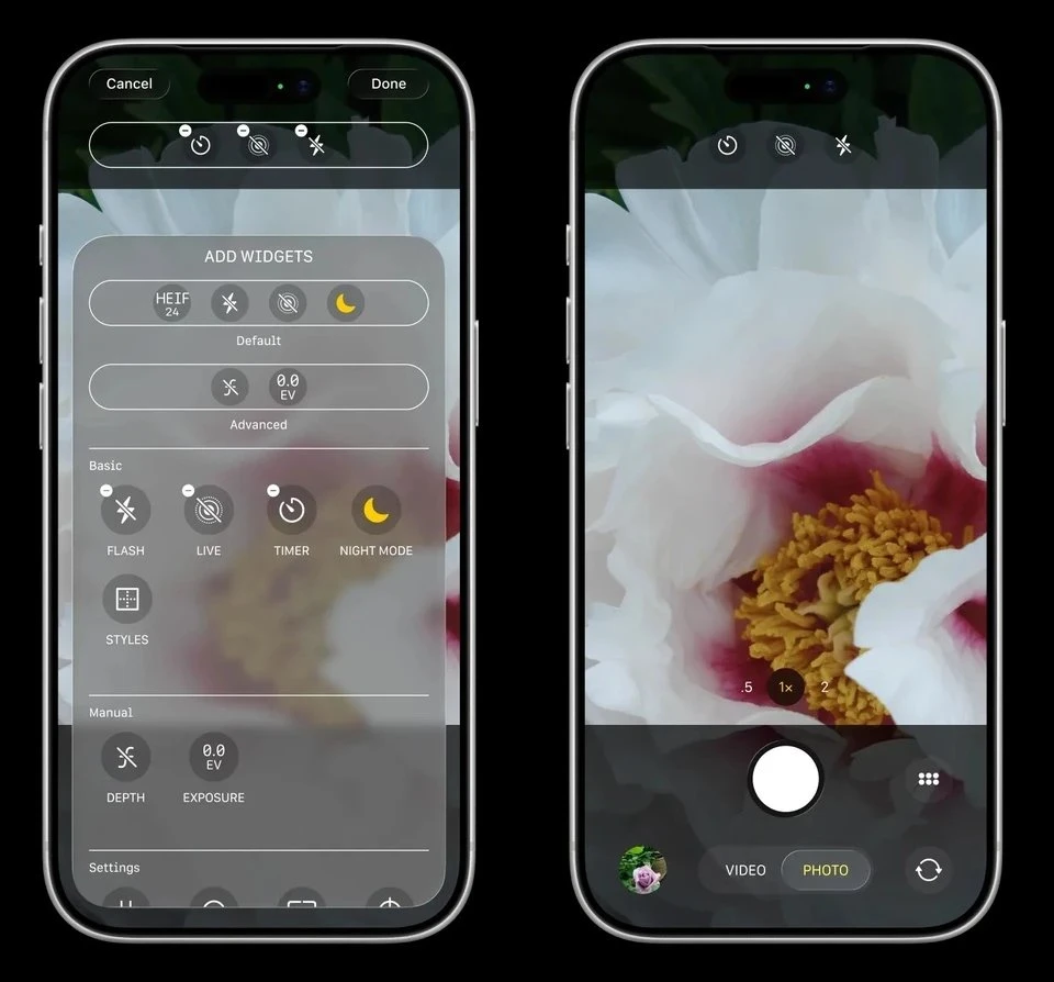 Giao diện ứng dụng máy ảnh trên iOS 27 với các nút điều khiển có thể thay đổi vị trí theo nhu cầu