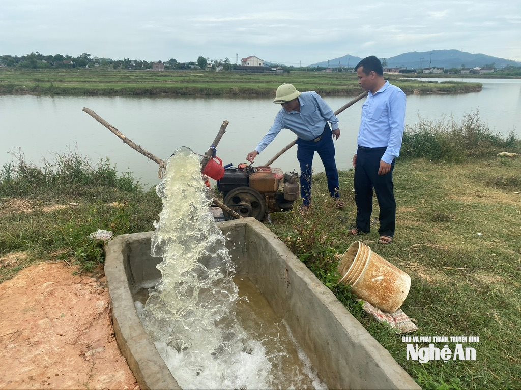 van truong 10 Sử dụng bơm dã chiến lấy nước ở Bàu Sen tưới cho đồng lúa xóm 5 xã Bạch Hà, ản; Văn Trường