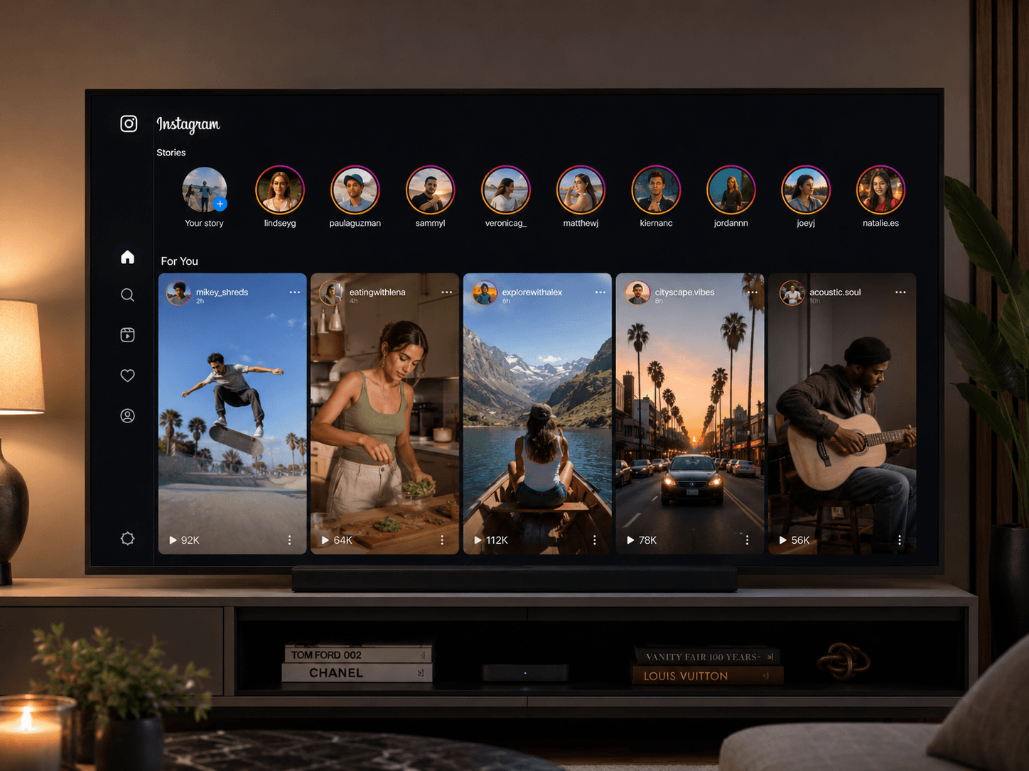 Giao diện Instagram Stories trên màn hình TV thông minh.