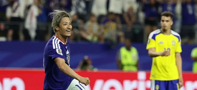 Maeda mở tỷ số cho Nhật Bản trong trận gặp Thụy Điển tại World Cup 2026.