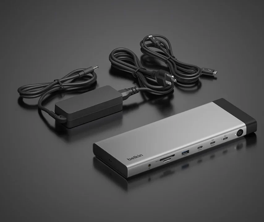 Các cổng kết nối đa dạng trên dock Thunderbolt 5 của Belkin.