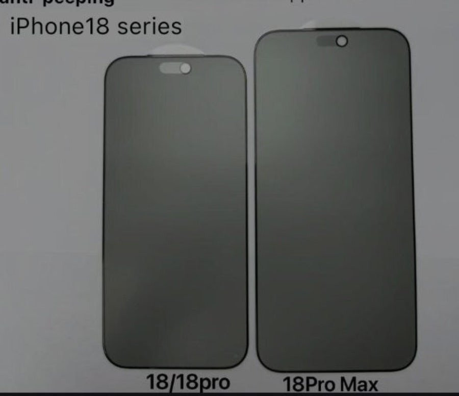 Miếng dán màn hình iPhone 18 Pro Max cho thấy phần khuyết Dynamic Island được thu hẹp đáng kể