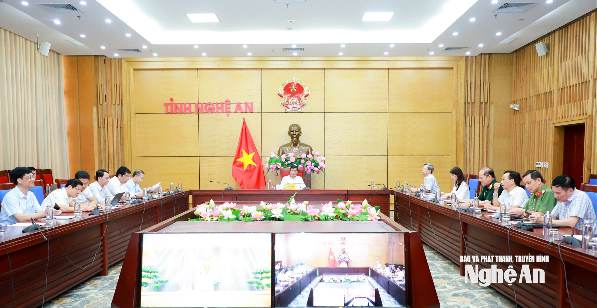 Quang cảnh hội nghị tại điểm cầu UBND tỉnh Nghệ An. Ảnh: Thành Duy