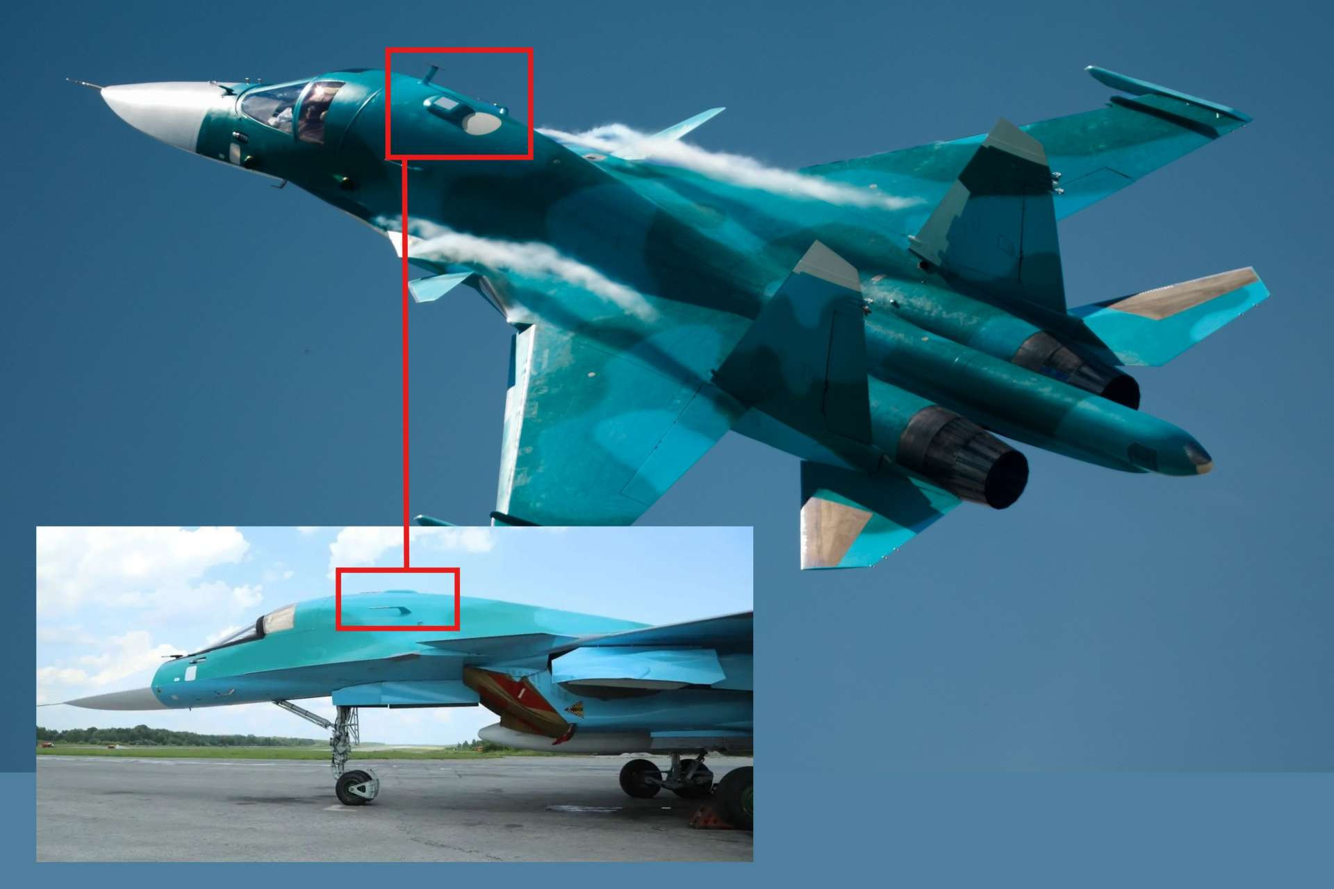 Máy bay ném bom Su-34 với cụm ăng-ten mới trên lưng trong lô bàn giao tháng 7/2026.