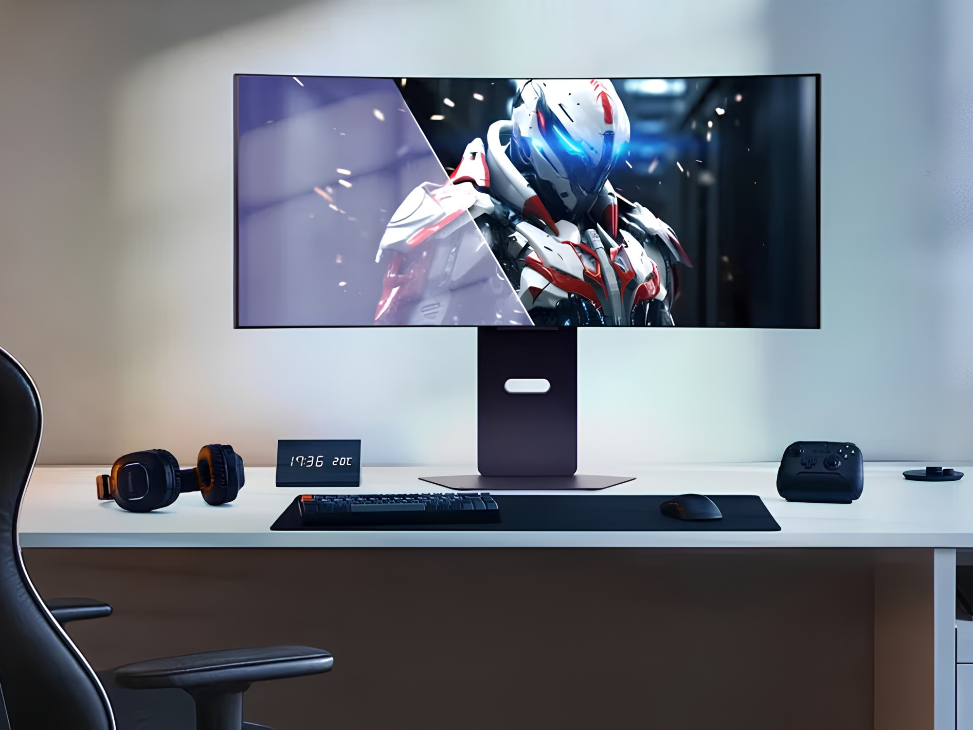 Màn hình gaming LG OLED 34 inch cong trên bàn làm việc