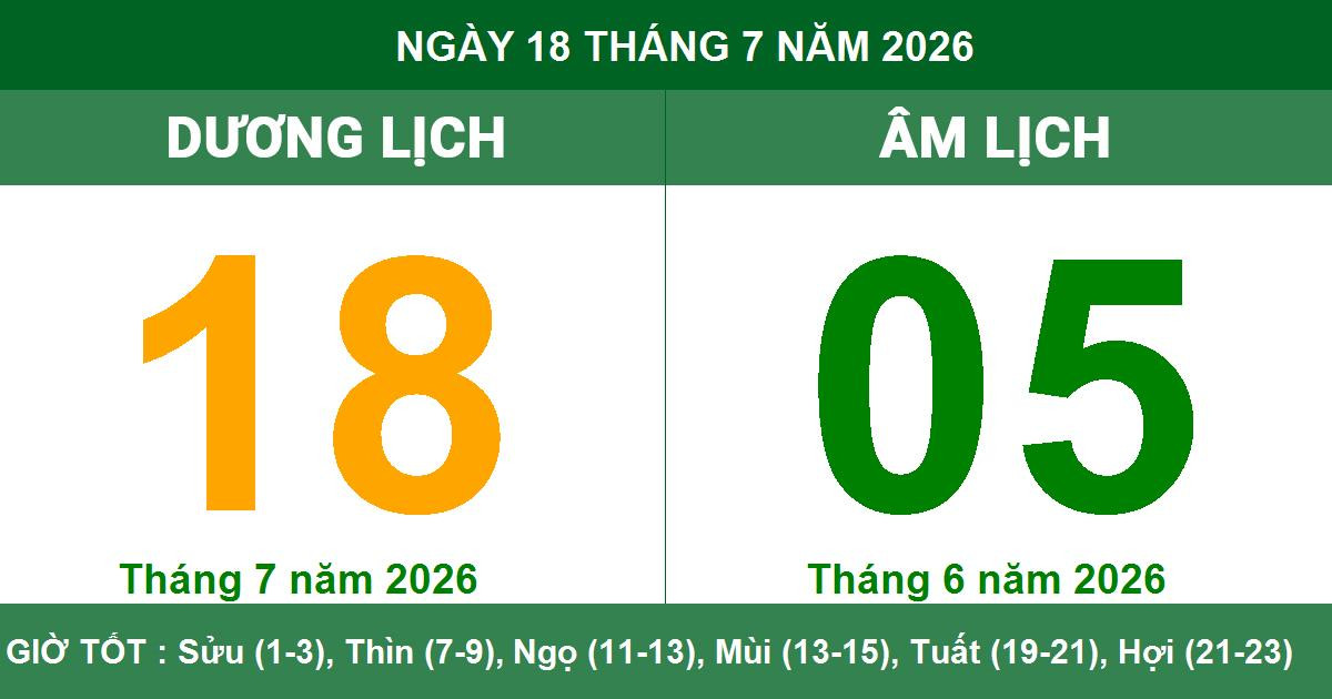 Lịch Âm Dương ngày 18/07/2026