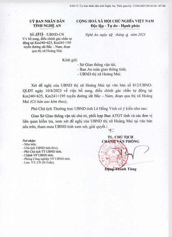 Van bản giao việc của UBND tỉnh. Ảnh Nguyễn Toàn