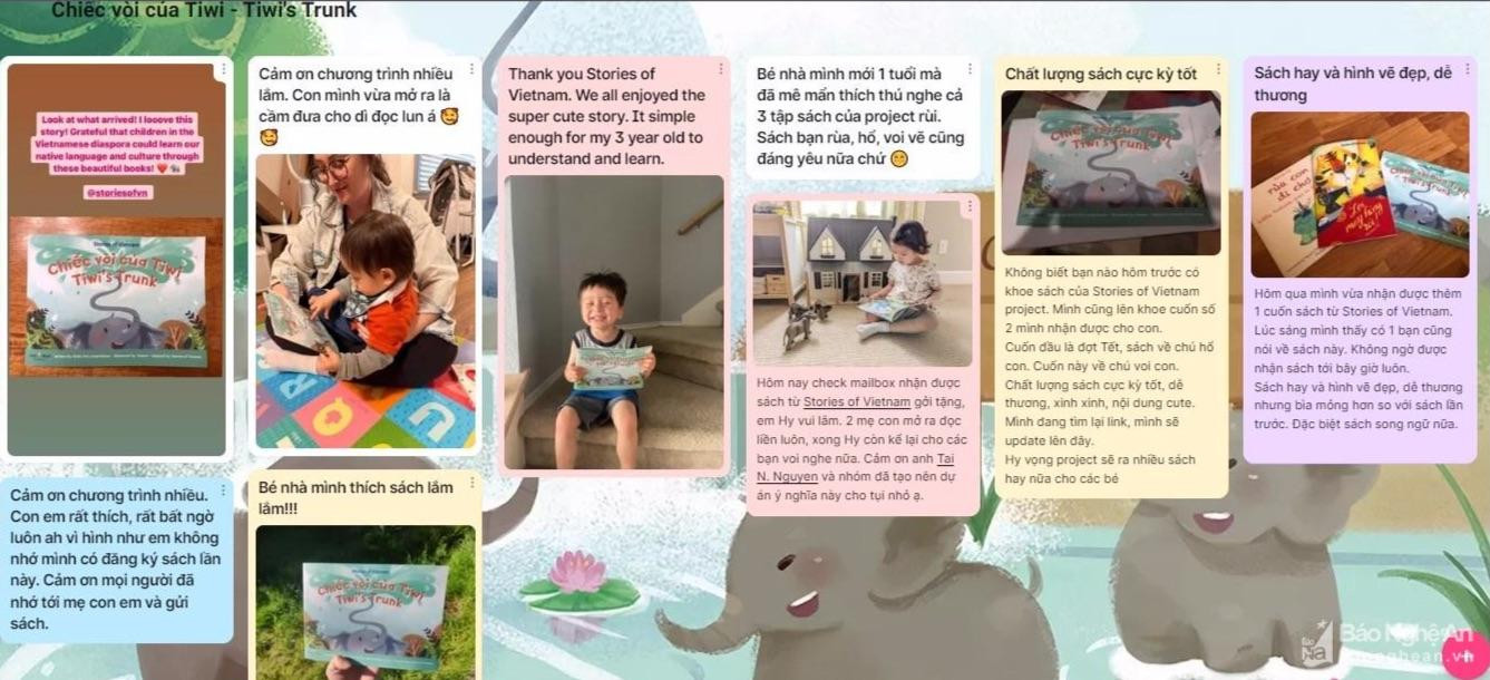 Phản hồi tích cực của những gia đình nhận sách từ dự án Stories of Vietnam. Ảnh chụp màn hình