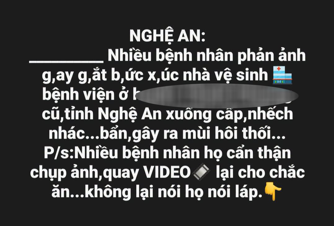 Một bài đăng phản ánh về nhà vệ sinh bệnh viện trên mạng xã hội. Ảnh chụp màn hình