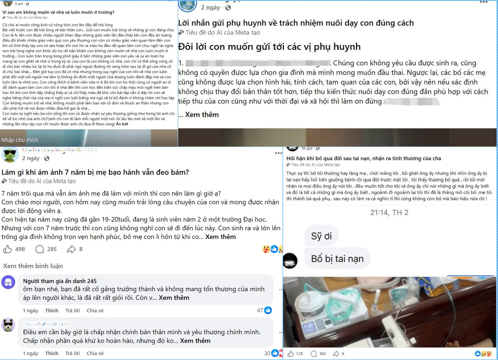Một số bài đăng trong nhóm Facebook Con ghét bố mẹ.