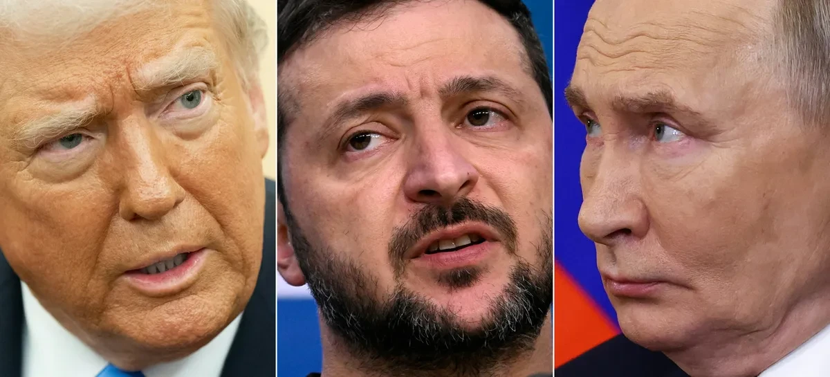 Tổng thống Mỹ Donald Trump, Tổng thống Ukraine Volodymyr Zelensky và Tổng thống Nga Vladimir Putin