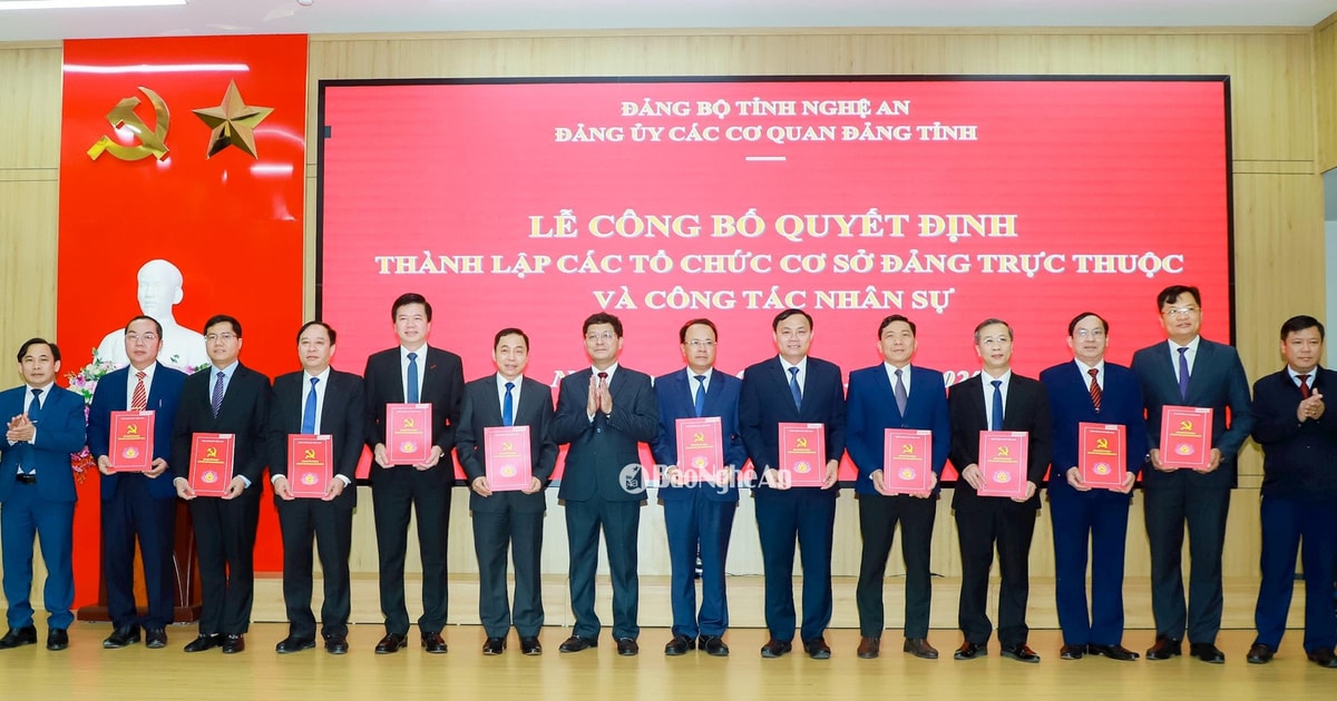 Công bố quyết định thành lập 20 tổ chức cơ sở đảng thuộc Đảng ủy Các cơ quan Đảng tỉnh Nghệ An