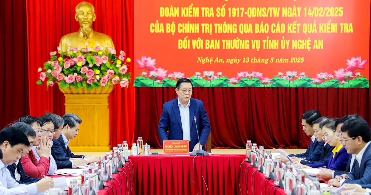 Đoàn Kiểm tra số 1917 của Bộ Chính trị thông qua báo cáo kết quả kiểm tra đối với Ban Thường vụ Tỉnh ủy Nghệ An