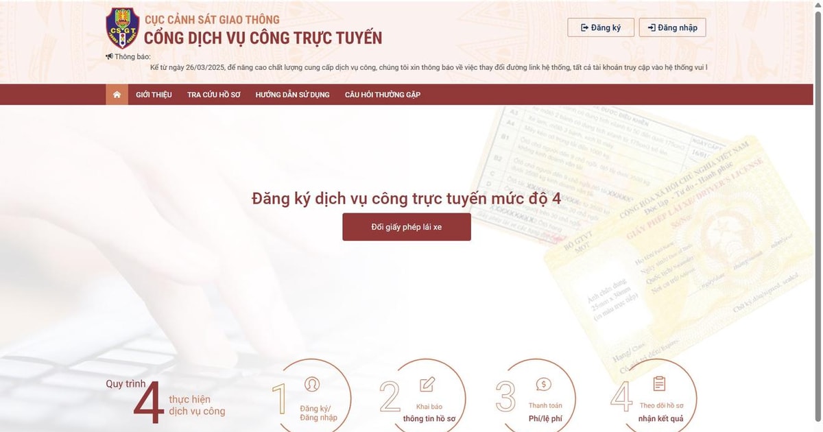 Chính thức vận hành trang dịch vụ công cấp đổi giấy phép lái xe từ ngày 26/3