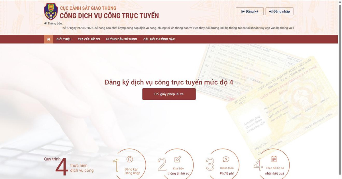 Chính thức vận hành trang dịch vụ công cấp đổi giấy phép lái xe từ ngày 26/3