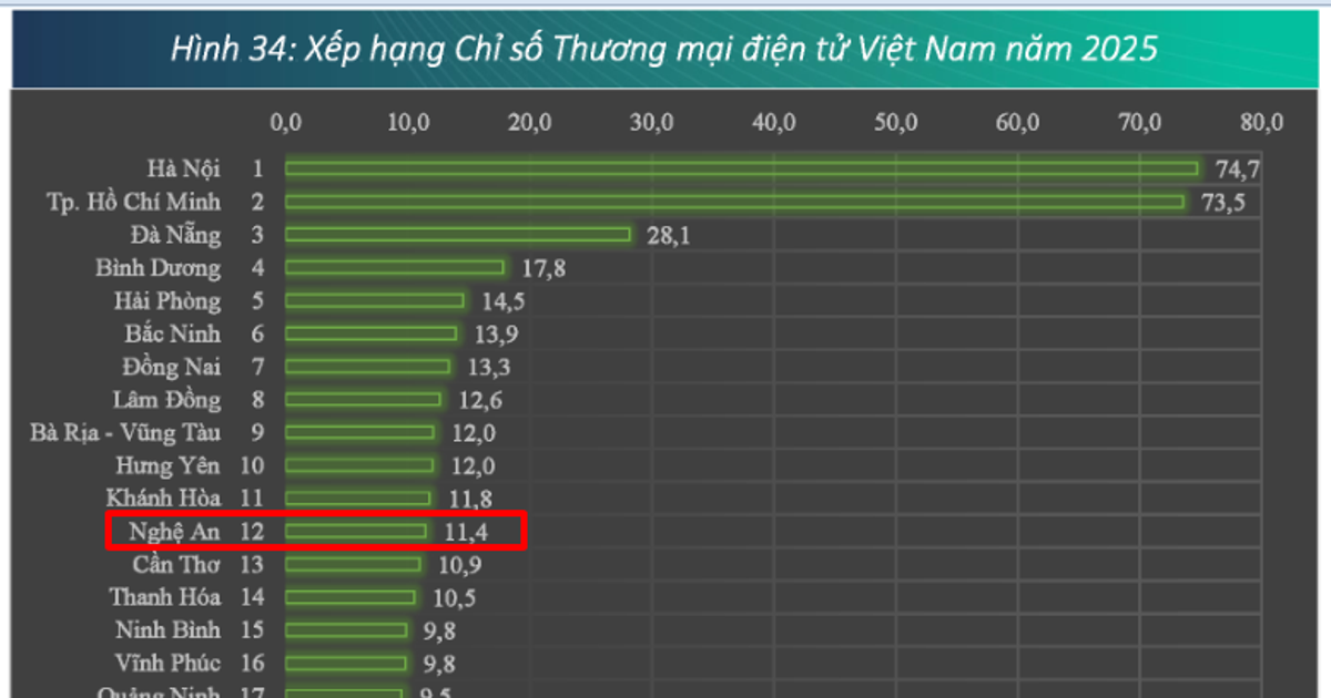 Nghệ An tiếp tục dẫn đầu Khu vực Bắc Trung Bộ về Chỉ số phát triển Thương mại điện tử năm 2025