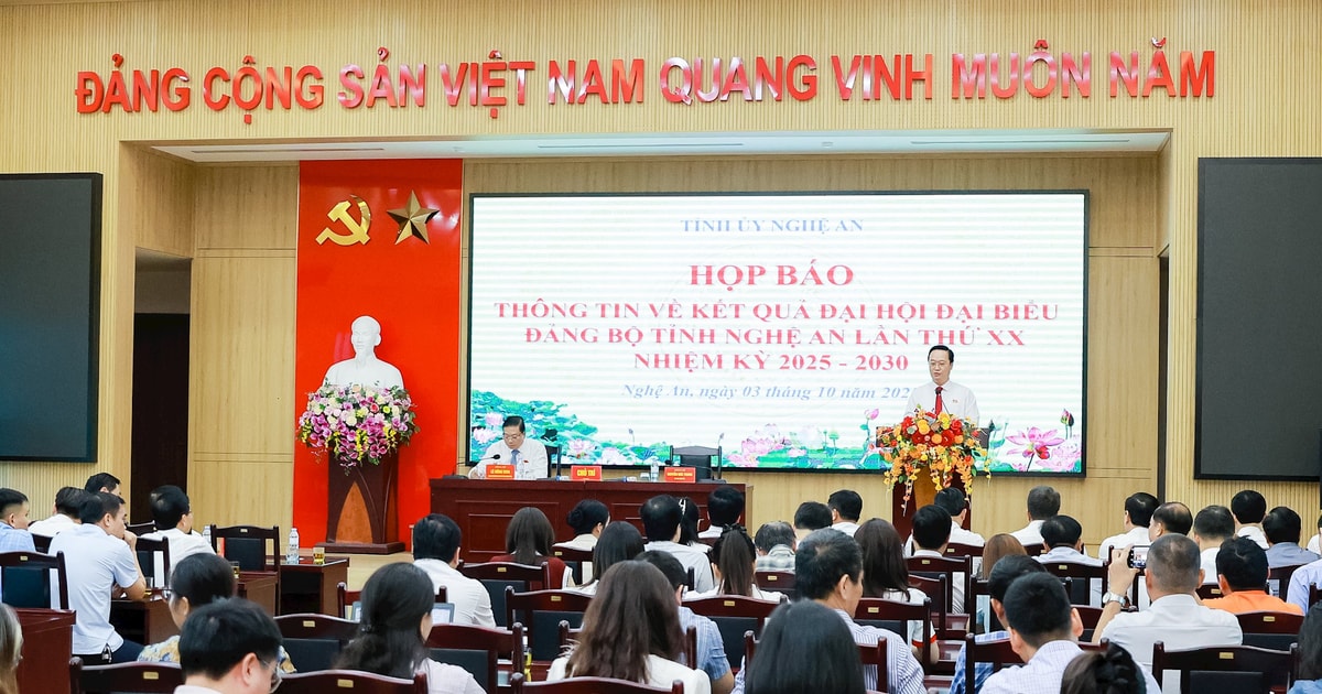 Họp báo thông tin kết quả Đại hội đại biểu Đảng bộ tỉnh Nghệ An lần thứ XX, nhiệm kỳ 2025-2030