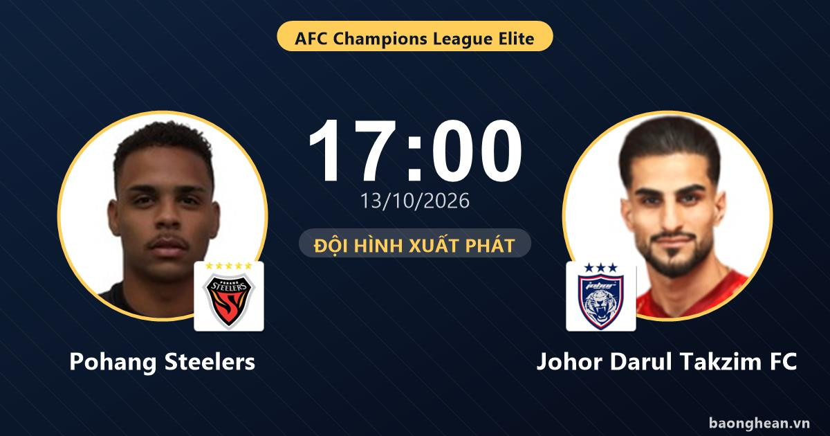 Image accompanying Trực tiếp Pohang Steelers vs Johor Darul Takzim FC: Đội hình xuất phát, from Báo Nghệ An