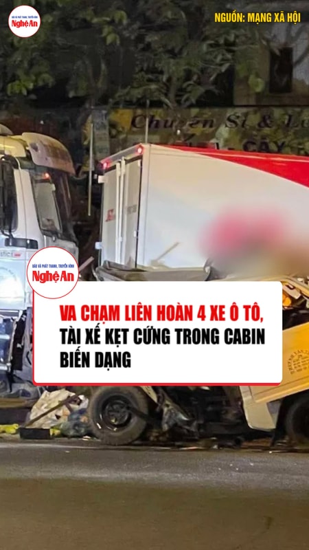 Va chạm liên hoàn 4 xe ô tô, tài xế kẹt cứng trong cabin biến dạng