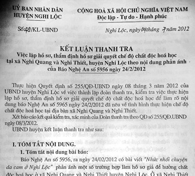 Xung quanh bài báo “Nhức nhối chuyện da cam ở Nghi Lộc”: Kỳ 1: Tỉnh chỉ đạo một đàng, Sở LĐ-TB&XH và huyện Nghi Lộc làm một nẻo