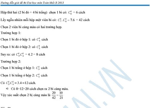 Đáp án đề thi môn toán khối B năm 2013