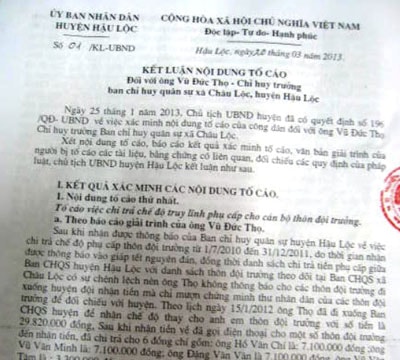 Cách chức chỉ huy trưởng quân sự xã trù dập người tố cáo