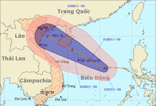 Bão số 5 di chuyển theo hướng Tây Tây Bắc
