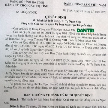 Khai trừ khỏi Đảng kế toán UBMTTQ tỉnh Hà Tĩnh