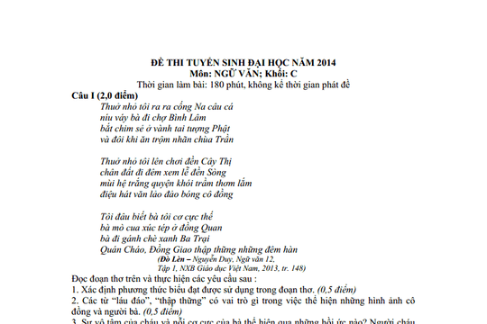 Gợi ý đáp án môn Văn khối C, D - kỳ thi ĐH đợt 2