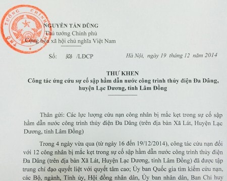 Thủ tướng khen ngợi lực lượng cứu hộ vụ sập hầm thủy điện