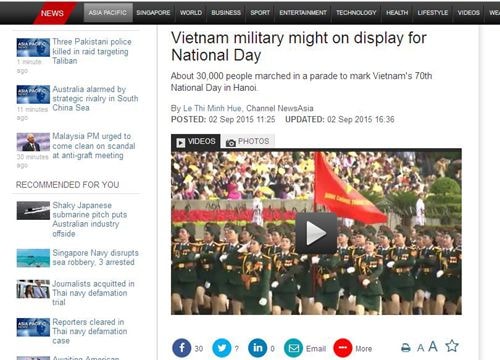 Báo quốc tế viết về lễ diễu binh mừng Quốc khánh Việt Nam