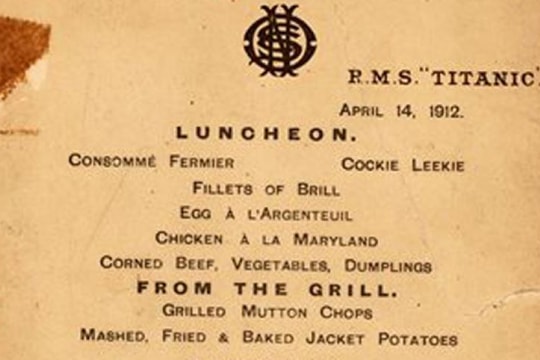 Tờ thực đơn bữa trưa cuối cùng trên tàu Titanic có giá 88.000 USD