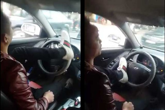 Thót tim với màn lái xe bằng chân của "anh hùng xa lộ"
