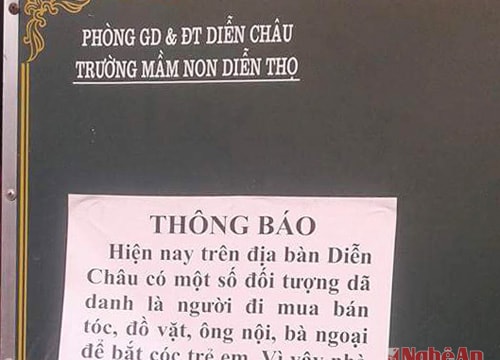 Nghệ An: Trường mầm non ra thông báo đề phòng bắt cóc trẻ em