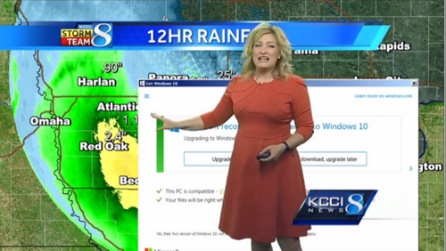 Bảng cập nhật Windows 10 hiện trên sóng truyền hình Mỹ