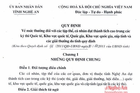 Ban hành quy định về mức thưởng đối với các tập thể, cá nhân đạt thành tích cao trong các kỳ thi