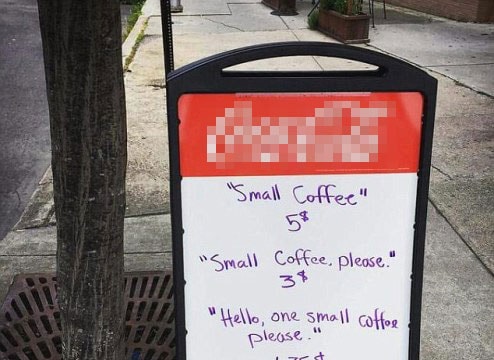 Quán cà phê giảm giá cho thực khách lịch sự