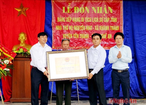 Yên Thành: Đón nhận bằng xếp hạng di tích lịch sử cấp tỉnh Nhà thờ họ Nguyễn Như