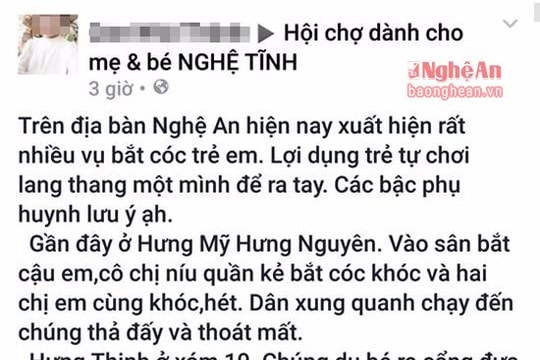 Công an điều tra kẻ tung tin đồn thất thiệt bắt cóc trẻ em