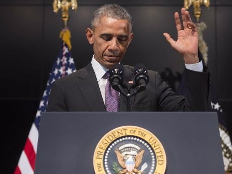 Ảnh Obama in trên biểu ngữ 'Xin từ biệt, kẻ giết người'