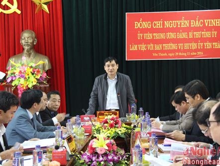 Bí thư Tỉnh ủy Nguyễn Đắc Vinh: Yên Thành cần thu hút doanh nghiệp đầu tư vào nông nghiệp