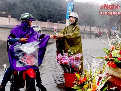 Sinh viên kinh doanh hoa lo ế hàng ngày mưa