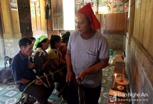 Thầy mo người Mông Nghệ An làm lễ cúng, trả công bằng thịt lợn