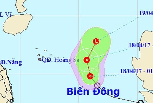 Áp thấp nhiệt đới đang tiến về quần đảo Hoàng Sa