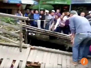 Cầu sập tại Trung Quốc, hàng loạt du khách rơi xuống sông