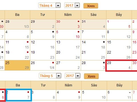 Lịch nghỉ lễ 30/4 và 1/5 năm 2017