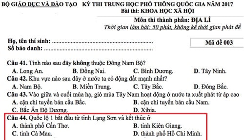 Đề tham khảo thi THPT quốc gia 2017 gây tranh cãi